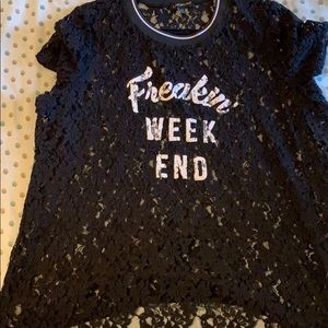 Black lace “freakin weekend” shirt